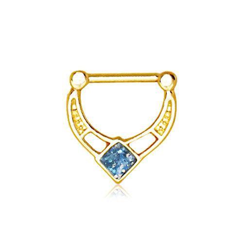 Gold Plated Blue Epoxy Rhombus Septum Clicker / Daith Clicker