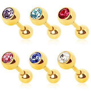Gold Plated Cartilage Barbell Earring Press Fit CZ. - 1 Piece