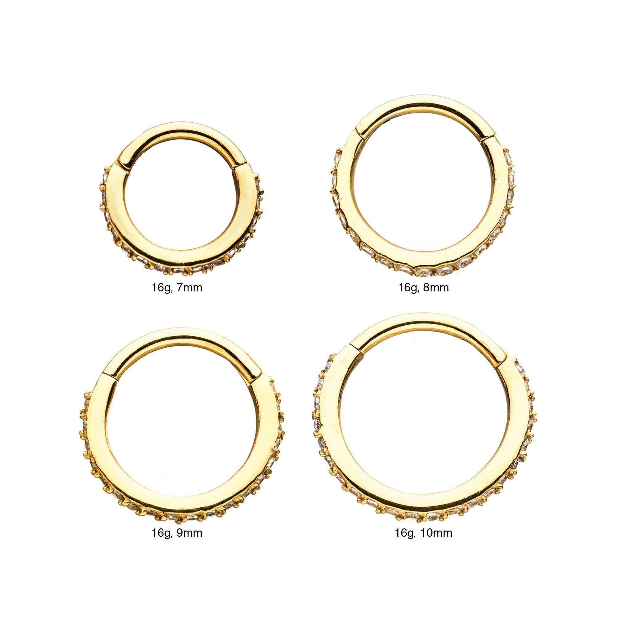 SEAMLESS CLICKER Gold Plated Clicker Hinged Segment Ring with Prong Set Clear CZ Gem sbvsgrh03c16gpc -Rebel Bod-RebelBod