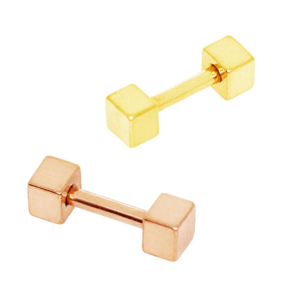 Gold Plated Cubed Cartilage Barbell Earring - 1 Piece