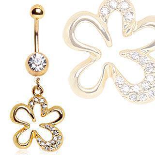 Gold Plated CZ Flower Navel Ring