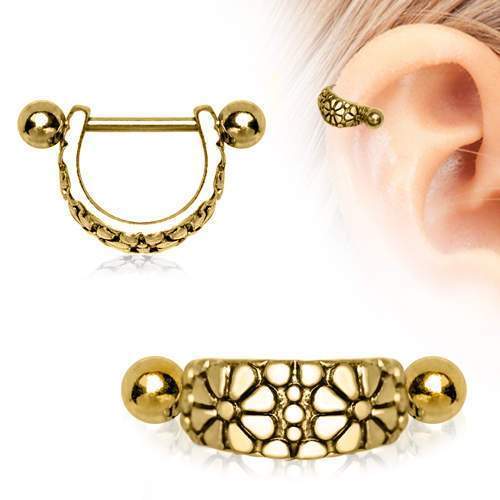 Gold Plated Daisy Ear Cuff Cartilage Earring - 1 Piece