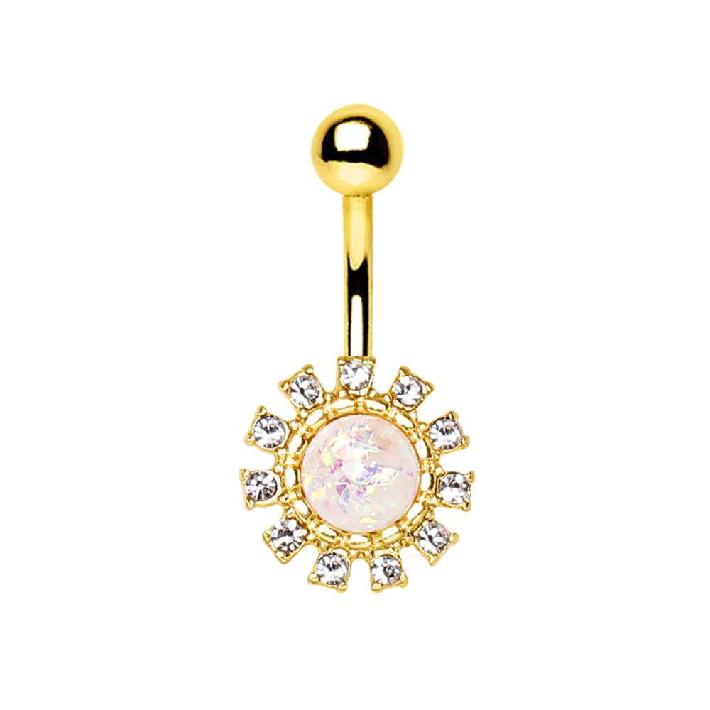 Gold Plated Dazzling Sun w/ Synthetic Opal Navel Ring