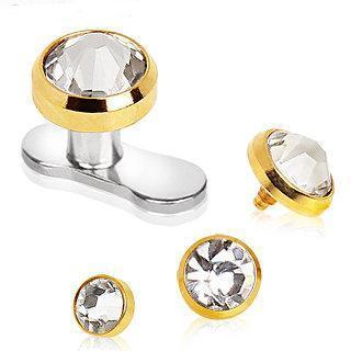 Dermals Gold Plated Dermal Top with Clear Cubic Zirconia -Rebel Bod-RebelBod