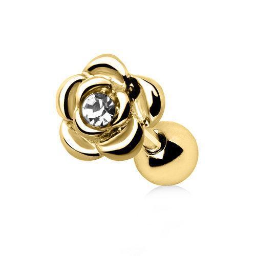 Gold Plated Diamond Rose Cartilage Barbell Earring - 1 Piece