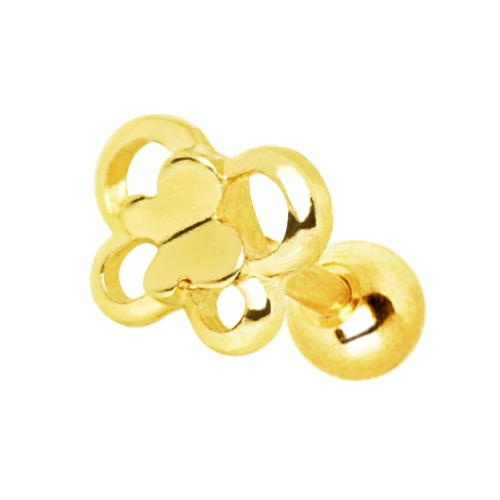 Gold Plated Double Butterfly Cartilage Barbell Earring - 1 Piece