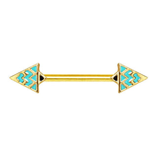 Gold Egyptian Triangle Nipple Barbell - 1 Piece - 14G (1.6mm) / Length: 9/16" (14mm) / Aqua