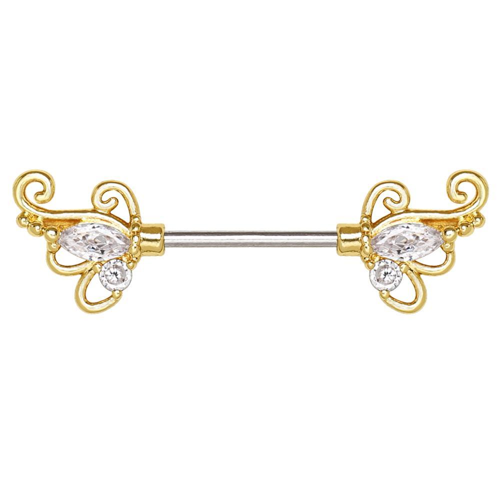 Gold Plated Exotic Butterfly Nipple Bar - 1 Piece