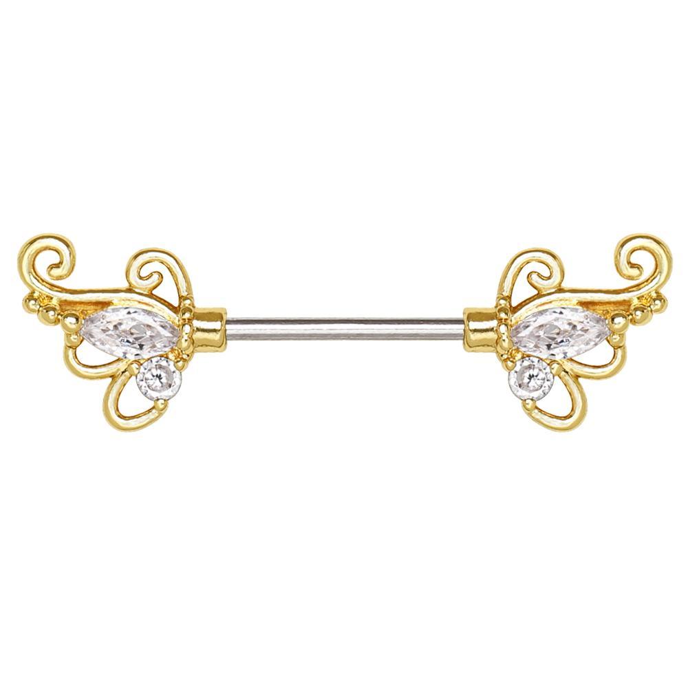 Gold Exotic Butterfly Nipple Barbell - 1 Piece