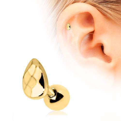 Gold Plated Faceted Teardrop Cartilage Barbell Earring - 1 Piece