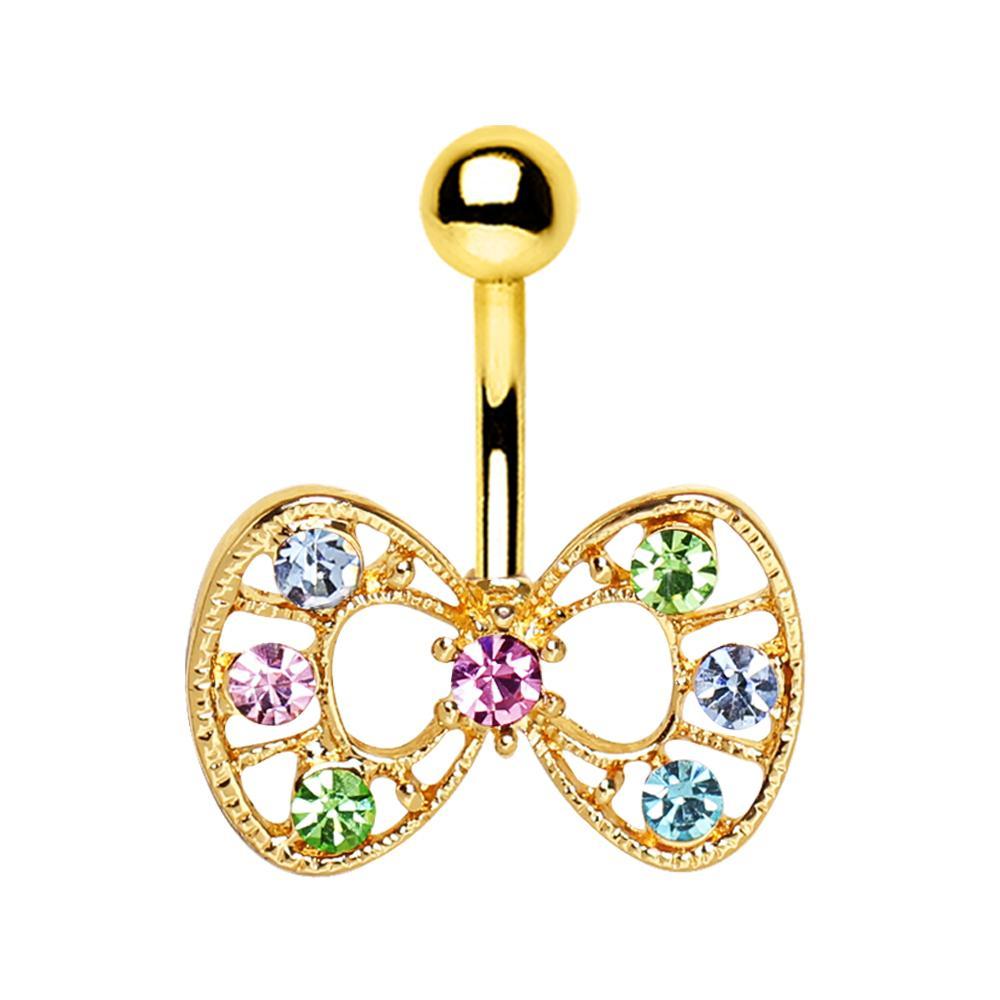 Gold Plated Fancy Multi-Jeweled Bow Navel Ring