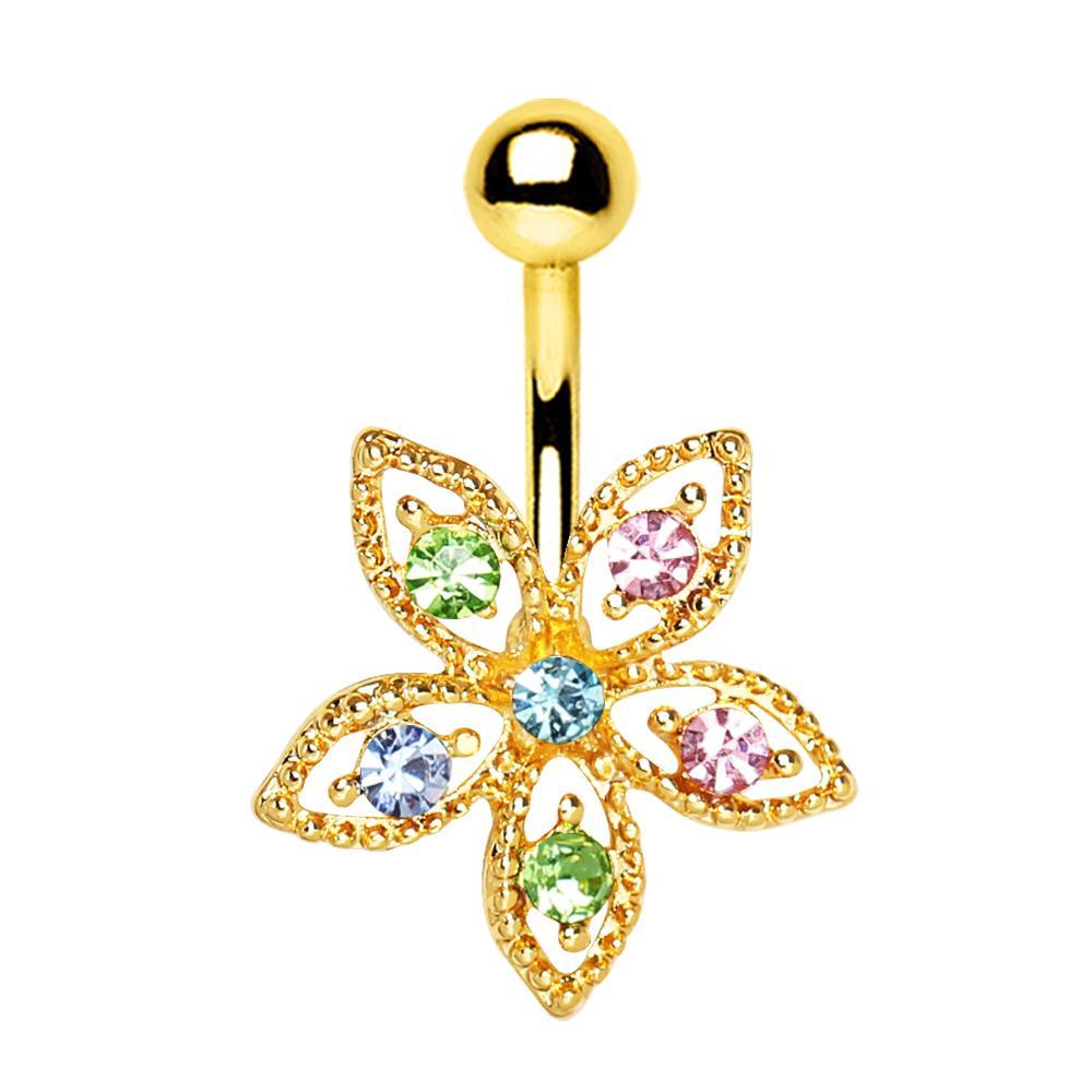 Gold Plated Fancy Multi-Jeweled Flower Navel Ring
