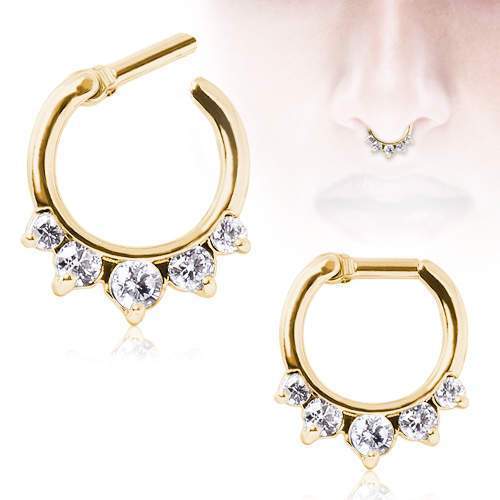 Gold Plated Gemmed Princess Septum Clicker / Daith Clicker - 1 Piece