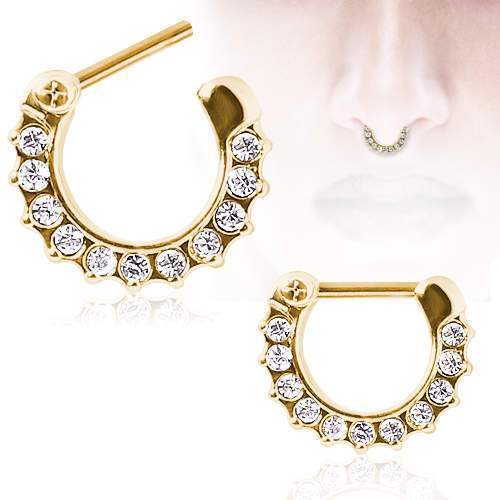 Gold Plated Gemmed Septum Clicker / Daith Clicker - 1 Piece