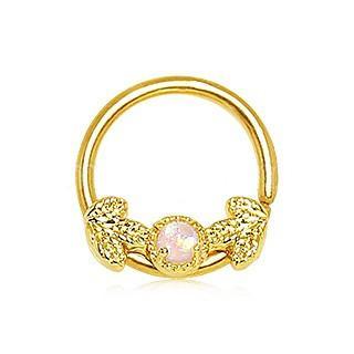 Gold Golden Leaf and Opal Seamless Ring / Septum Ring Bendable Ring - 1 Piece