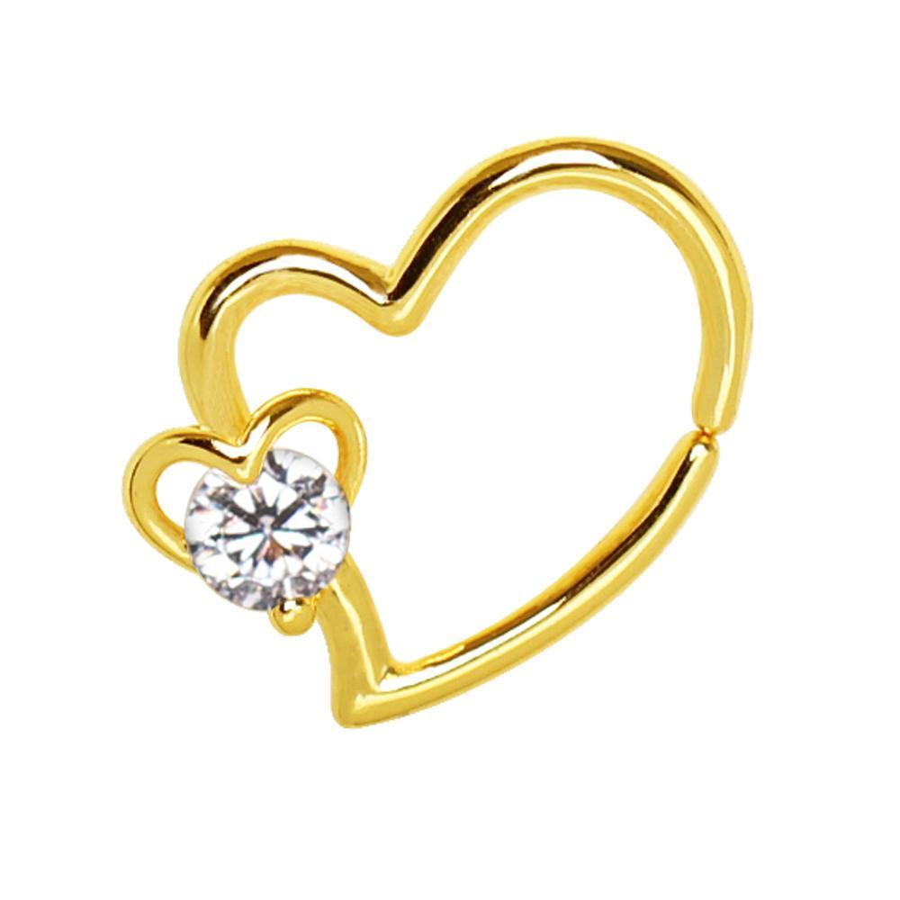 Gold Plated Heart Cartilage Earring w/ Jeweled Heart Bendable Ring - 1 Piece