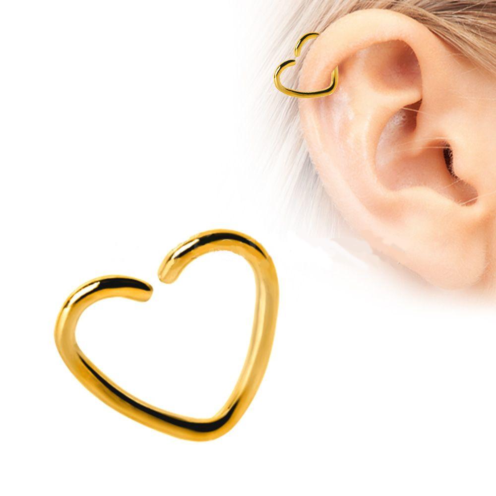 Cartilage Earring - Cartilage Barbell Gold Plated Heart Shaped Cartilage Barbell Earring - 1 Piece -Rebel Bod-RebelBod
