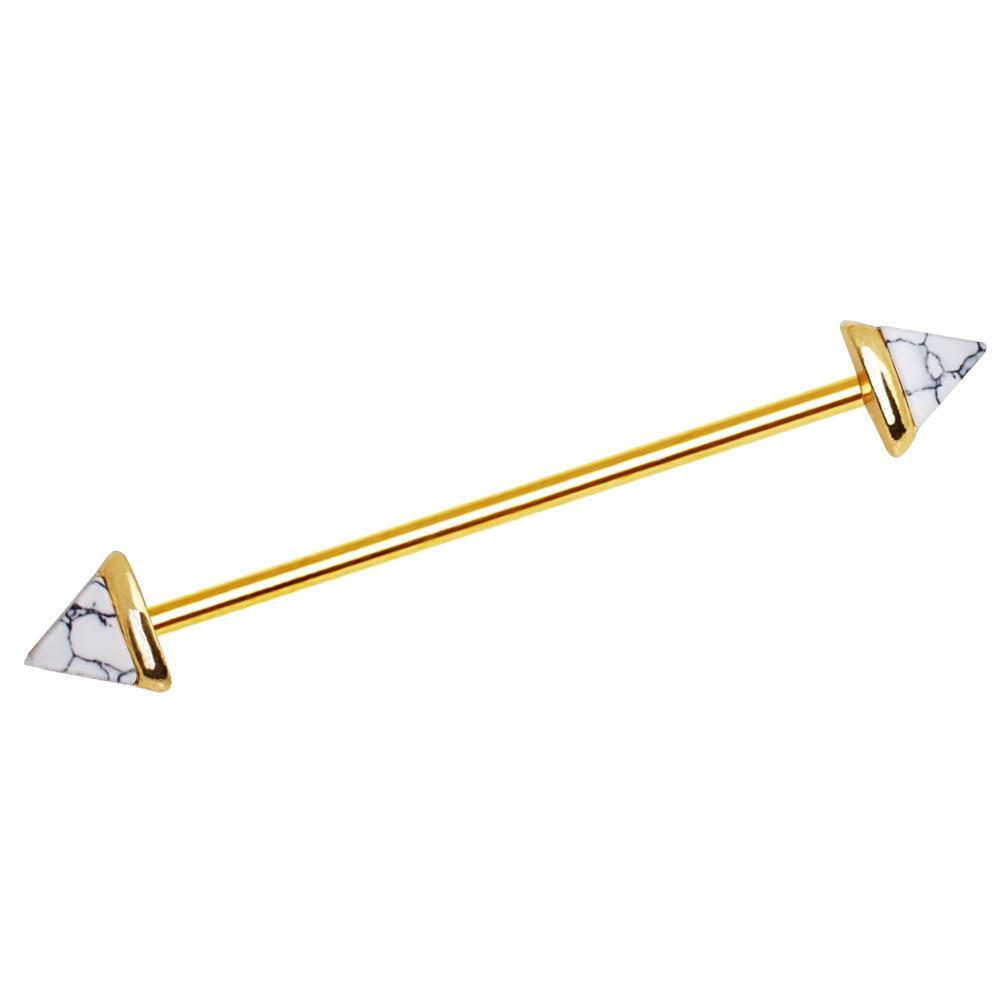 Gold Plated Howlite Triangle Industrial Barbell - 1 Piece
