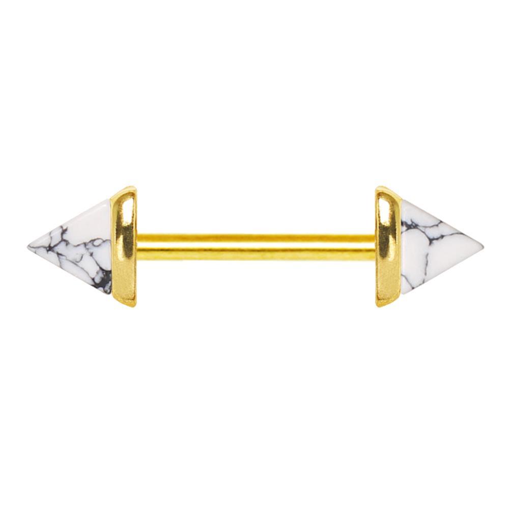 Nipple Barbell Gold Plated Howlite Triangle Nipple Bar - 1 Piece -Rebel Bod-RebelBod