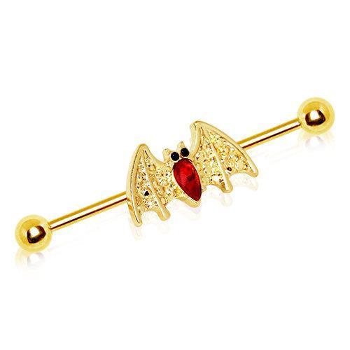 Gold Plated Industrial Barbell w/ Golden Blood Bat - 1 Piece