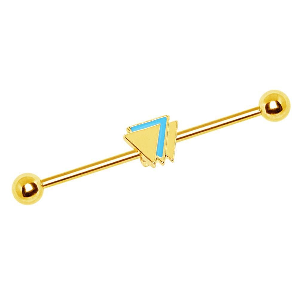 Gold Plated Industrial Barbell w/ Layered Triangle - 1 Piece