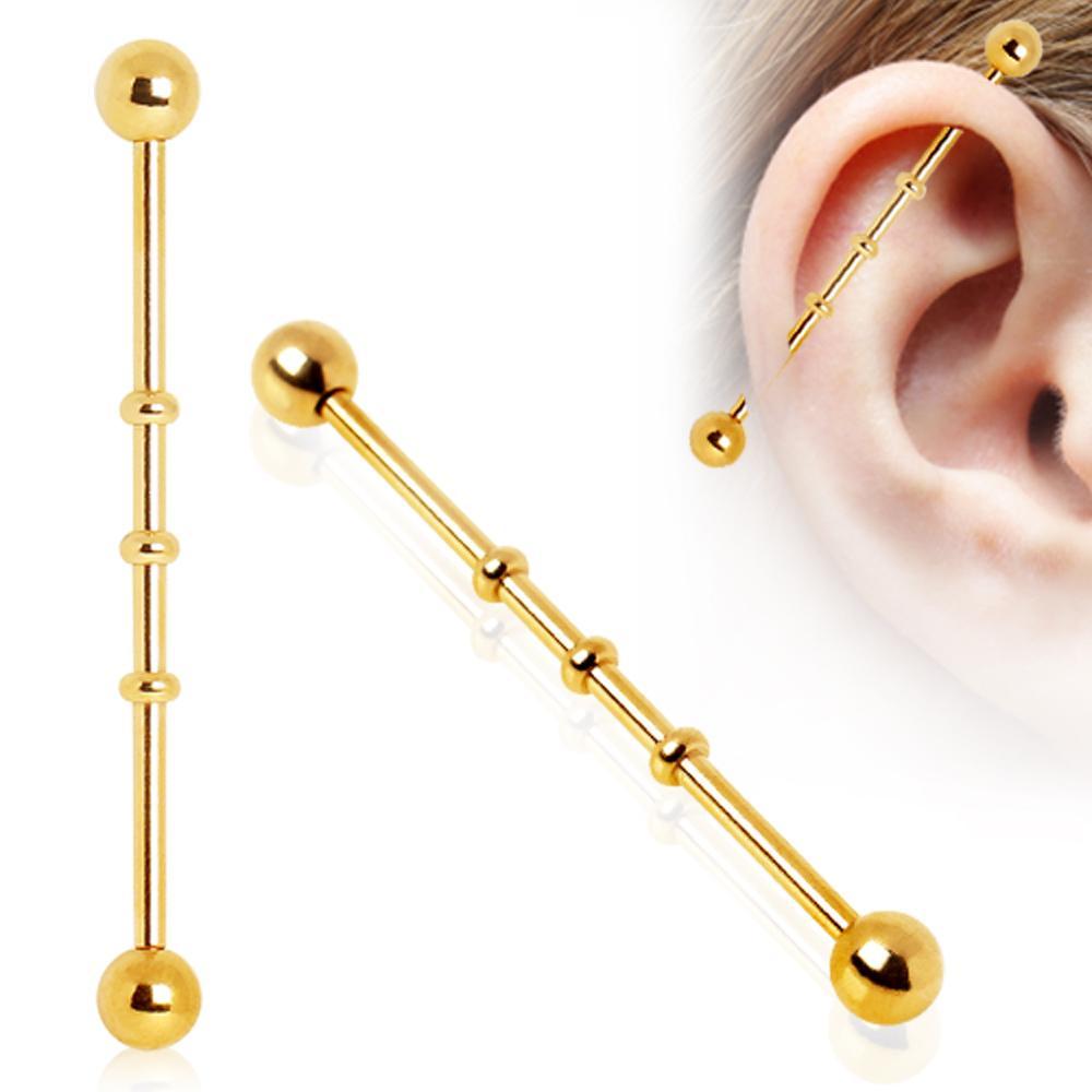 Gold Plated Industrial Barbell w/ Three Notches - 1 Piece