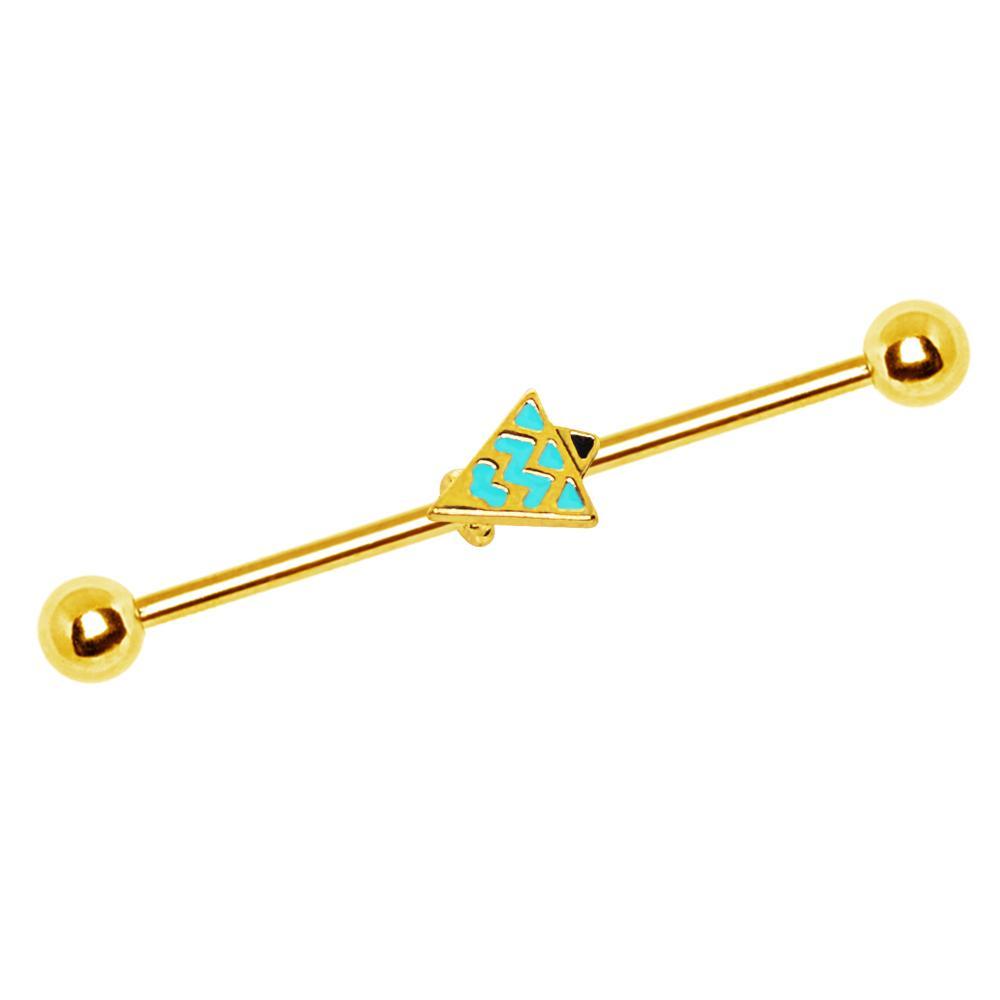 Gold Plated Industrial Barbell w/ Waved Triangle - 1 Piece
