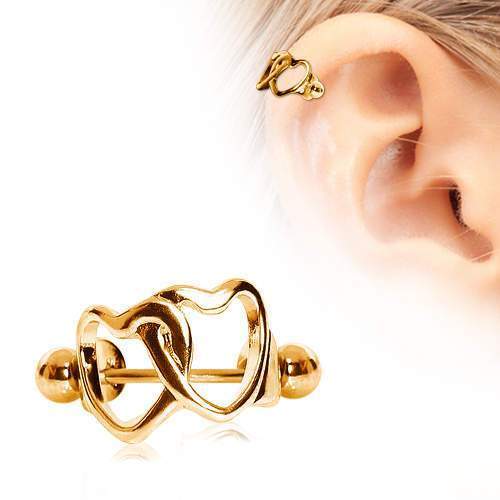 Gold Plated Interlocked Hearts Ear Cuff Cartilage Cuff - 1 Piece