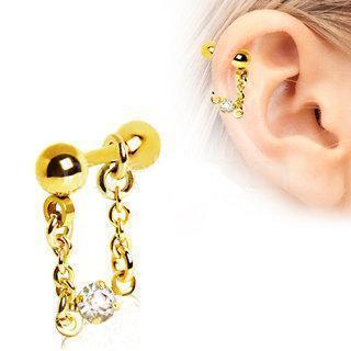 Gold Plated Jeweled Chain Wrap Cartilage Barbell Earring - 1 Piece