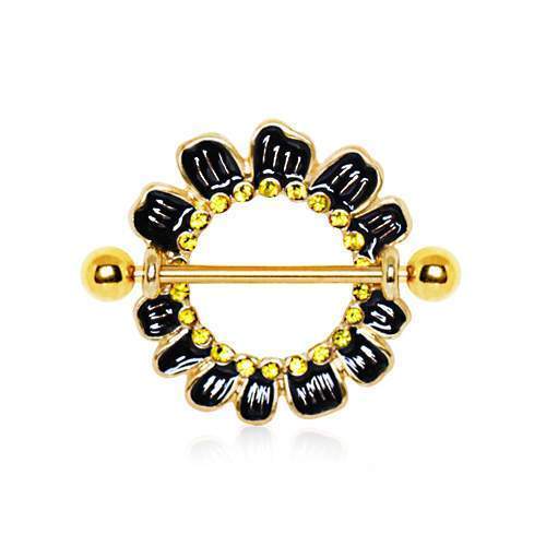 Gold Plated Jeweled Cosmos Flower Nipple Shield - 1 Piece
