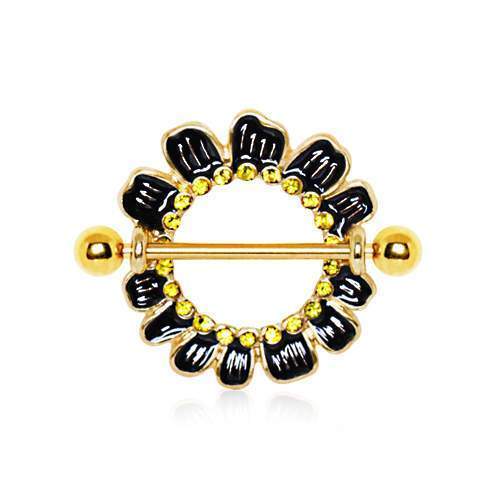 Gold Jeweled Cosmos Flower Nipple Shield Jewelry - 1 Piece