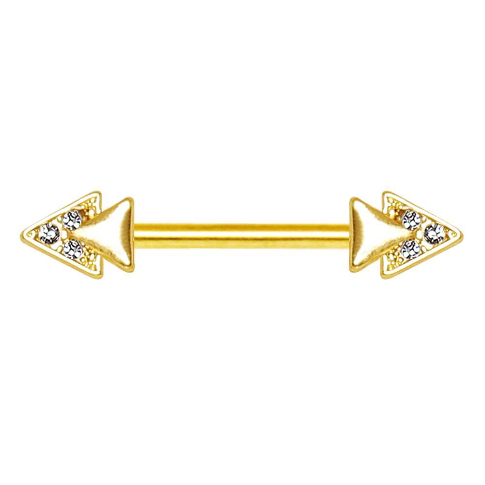 Gold Plated Jeweled Double Triangle Nipple Bar - 1 Piece