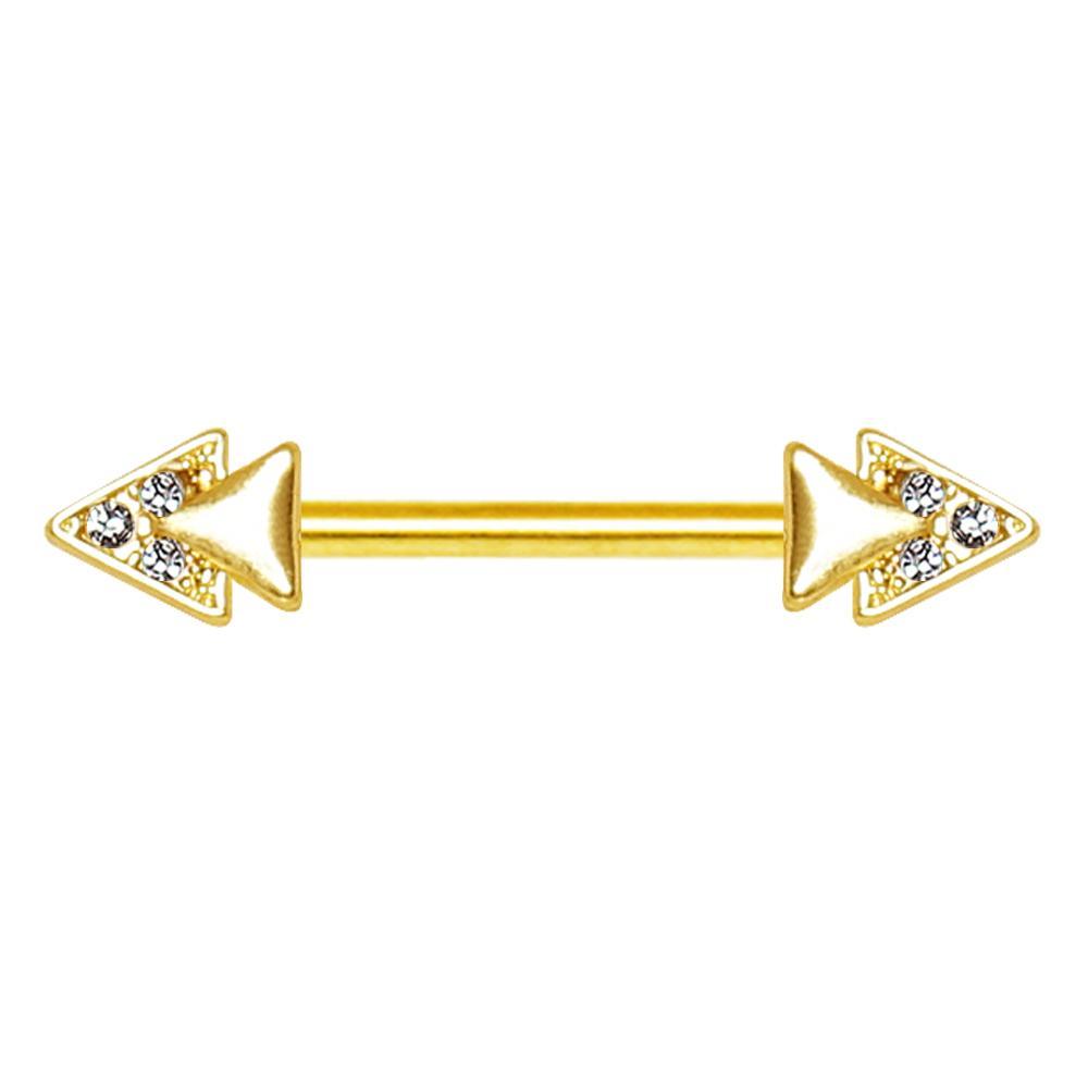 Gold Jeweled Double Triangle Nipple Barbell - 1 Piece