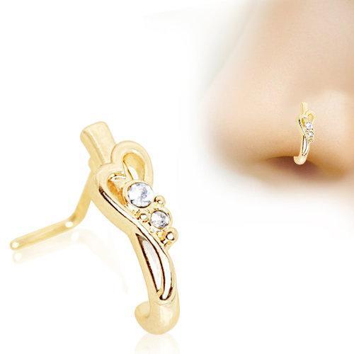 Gold Plated Jeweled Heart L Bend Half Nose Ring
