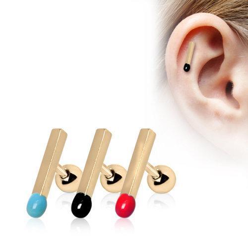 Gold Plated Matchstick Cartilage Barbell Earring - 1 Piece
