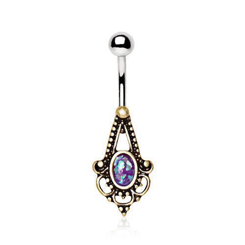 Gold Plated Medieval Style Navel Ring w/ Synthetic Opal