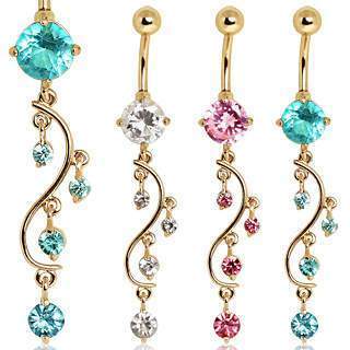 Gold Plated Multi-Tiered Curved Dangle Navel Ring