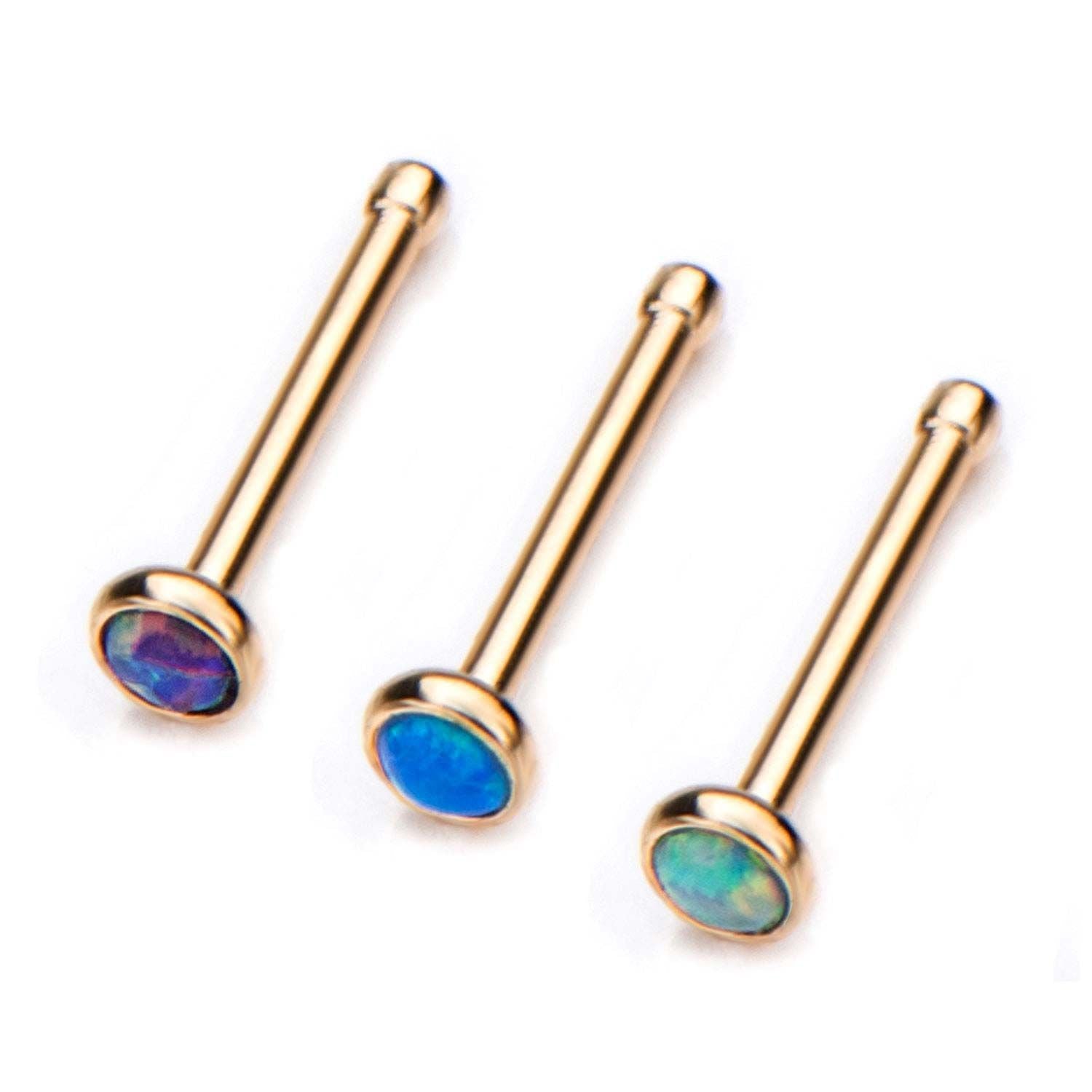 Gold Nose Stud Nose Ring Nose Bone 2mm Bezel Set Synthetic Opal Top.