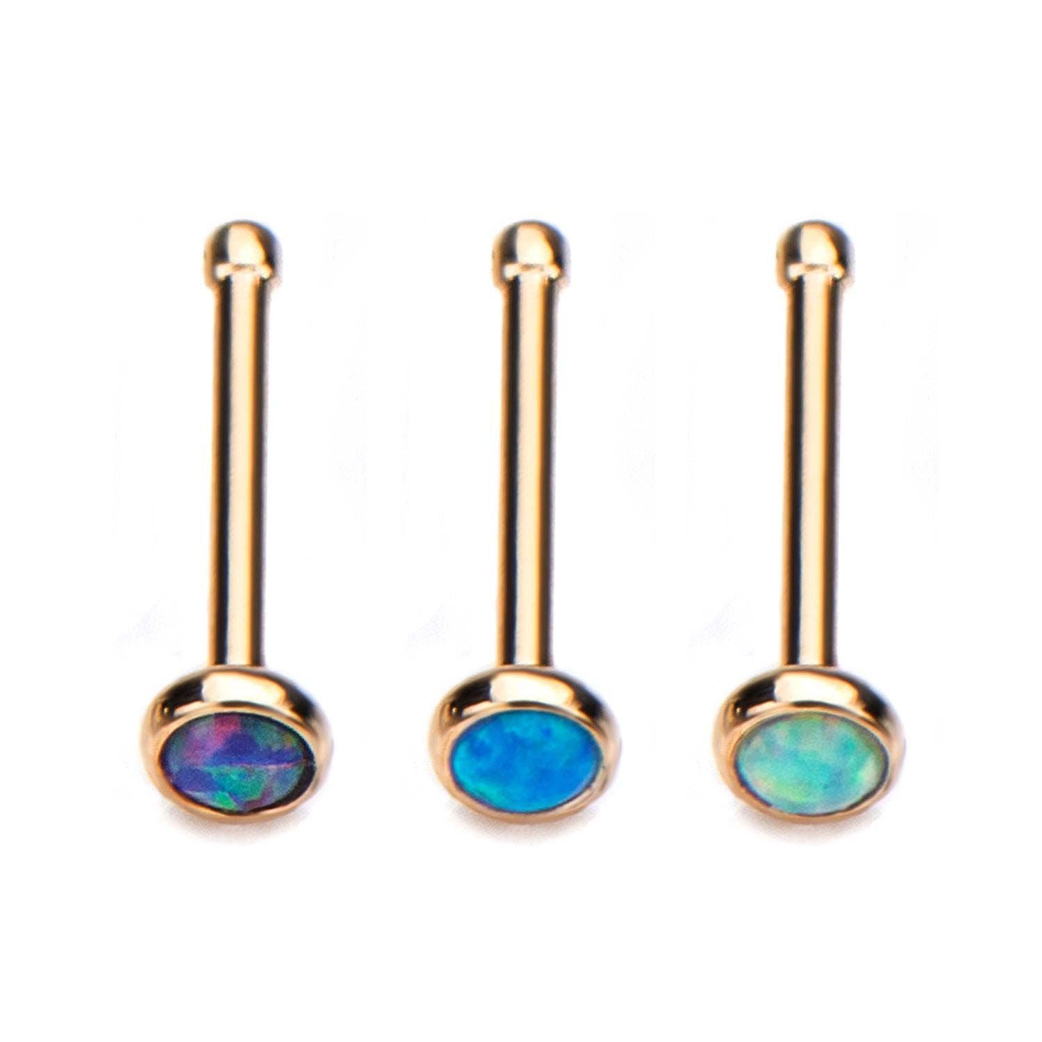 Gold Nose Stud Nose Ring Nose Bone 2mm Bezel Set Synthetic Opal Top.
