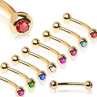 Gold Plated Eyebrow Ring Gemmed Ball