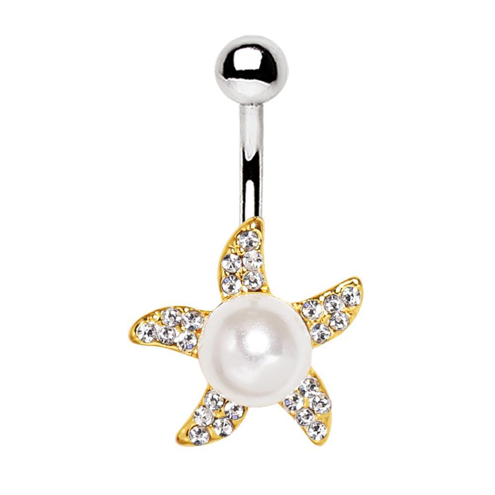 Gold Plated Pearl Accent Starfish Navel Ring