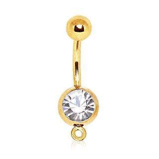 Gold Plated Press Fit CZ Navel Ring w/ a Ring to Attach Dangle
