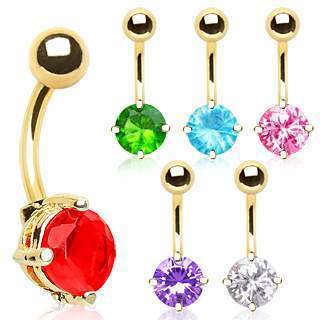 Gold Plated Prong Set 8mm Round CZ Navel Ring