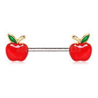 Gold Plated Red Apple Nipple Bar - 1 Piece