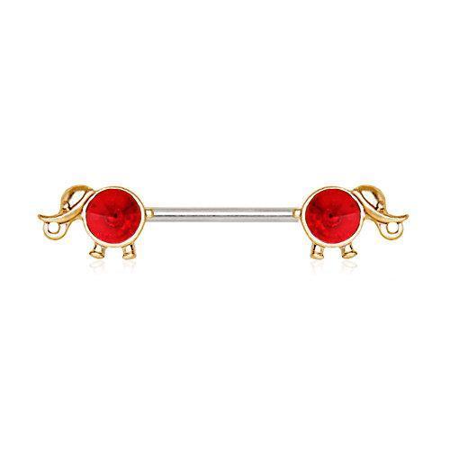 Gold Plated Red CZ Elephant Nipple Bar - 1 Piece