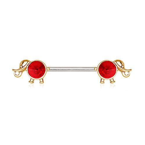 Gold Red CZ Elephant Nipple Barbell - 1 Piece