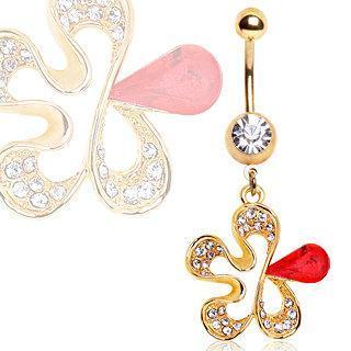 Gold Plated Red CZ Flower Navel Ring