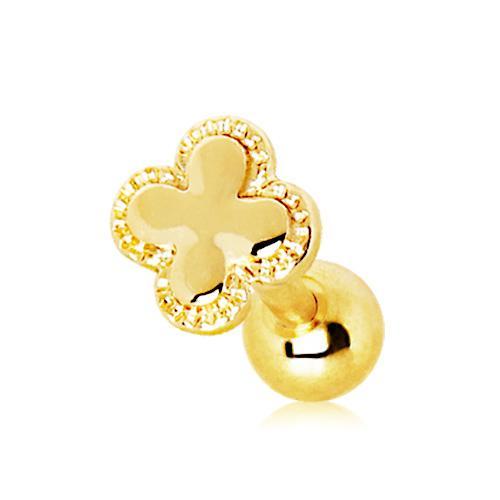 Gold Plated Royal Quatrefoil Clover Cartilage Barbell Earring - 1 Piece