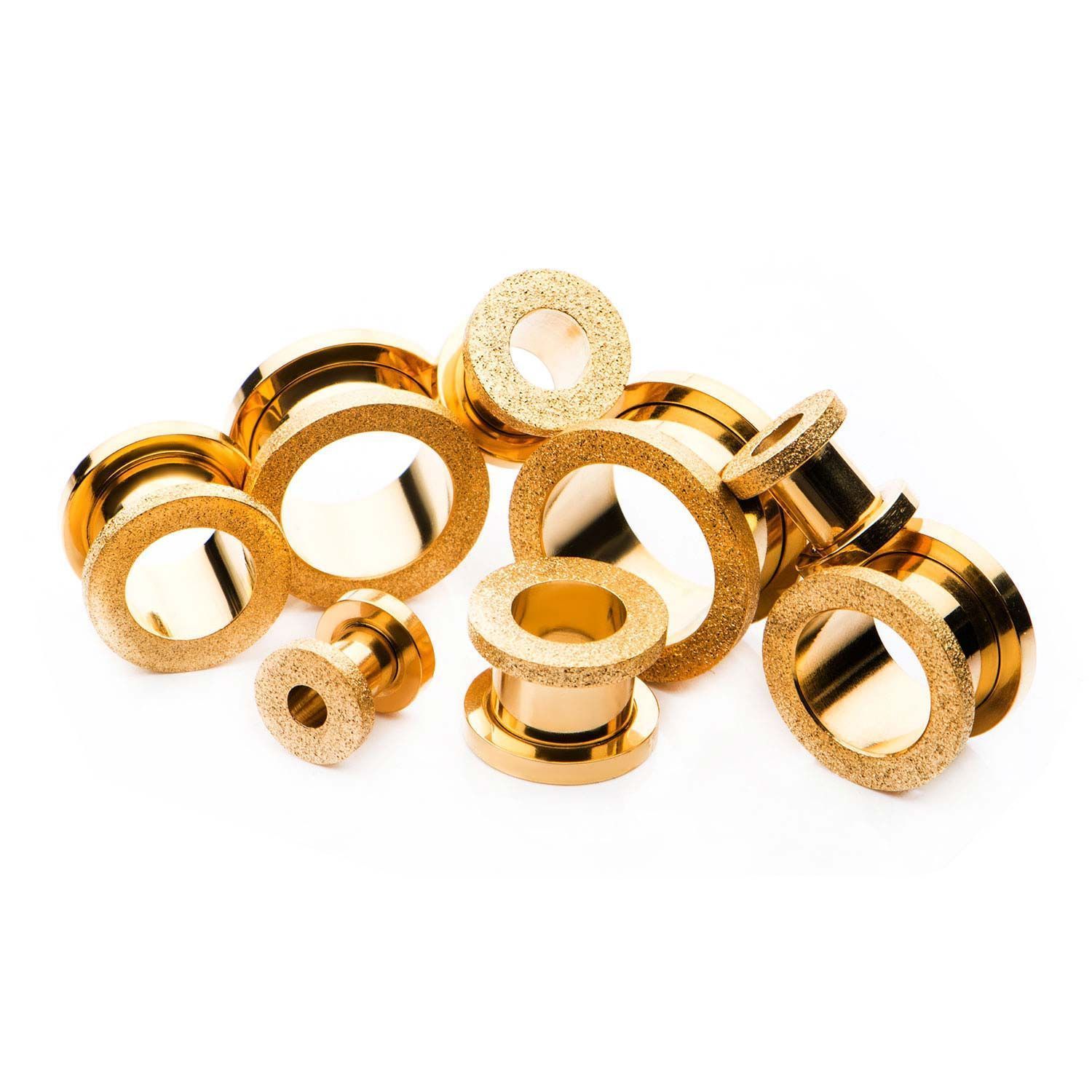 Tunnels - Double Flare Gold Plated Sand Finish Screw Fit Tunnel Plugs - 1 Pair  sbvps522gp -Rebel Bod-RebelBod
