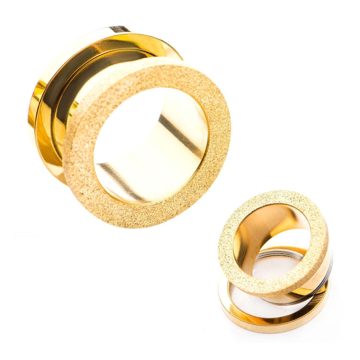 Tunnels - Double Flare Gold Plated Sand Finish Screw Fit Tunnel Plugs - 1 Pair  sbvps522gp -Rebel Bod-RebelBod